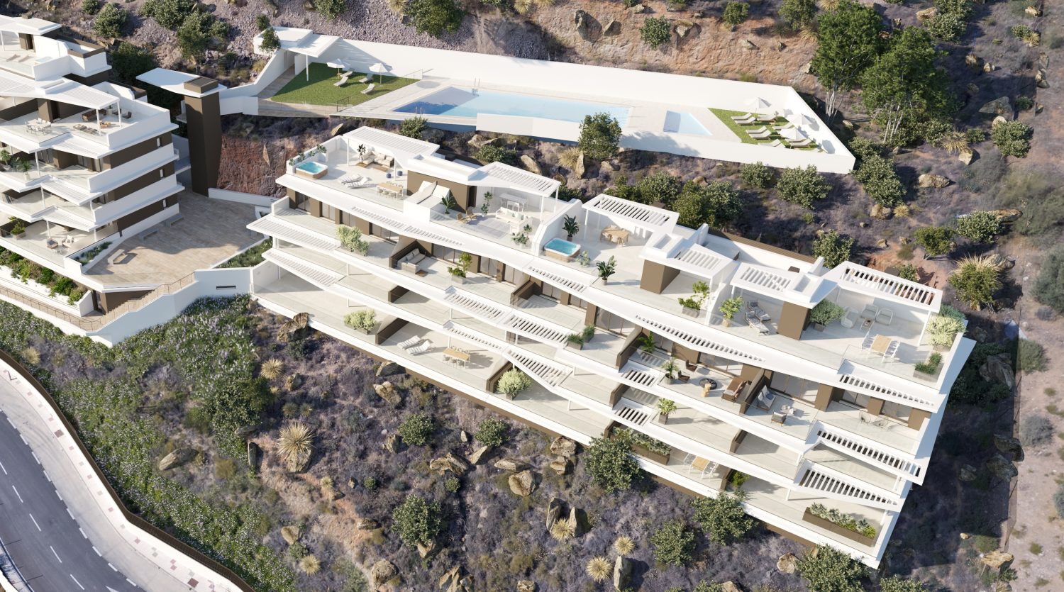 Development offering terraces with sea views in Rincón de la Victoria