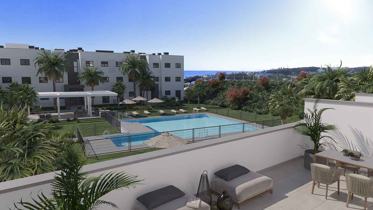 Es un conjunto residencial privado, contemporáneo y eficiente en Estepona, Málaga